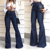 MQTIME  -  HighWaisted Jeans ButtLifting TieUpDesign Shaping Jeans Flared WideLeg Stretchy Jeans Women CasualStreet RetroStyle Pants