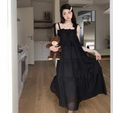 MQTIME  - Summer Korean Patchwork Solid Color Loose Sleeveless Slip Dress Femme Sweet Pleated Lacing Bow Princess Dress New Women Clothes