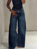 MQTIME  -  Women High Waist Wide Leg Jeans Double‑button Waistband Loose Denim Trousers Fashion Casual Street Daily Fall Outfit