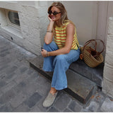 MQTIME  -  Dopamine Contrast Stripe Knitte Vest Women O-neck Sleeveless Irregular Hem Short Top 2025 Summer Casual Sweet Office Lady Outfit