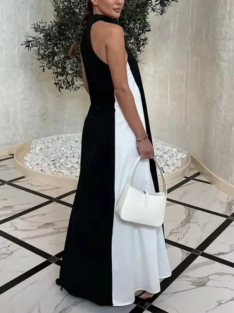 MQTIME - Korean Fashion Black White Color High Neck A-line Dress Women mqtime MQTIME - Korean Fashion Black White Color High Neck A-line Dress Women mqtime