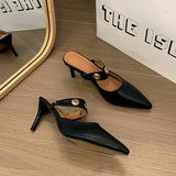 MQTIME  -  Summer Mules Shoes Woman 2025 Leather Point Toe High Heels Party Dance Shoes Slipper Sexy Designer Slides Ladies Sandals