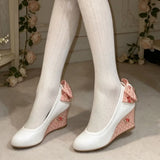 MQTIME  -  New High Heel Lolita Wedge Pumps Daily Floral Polka Dot Print Sweet Vintage Dress Heels Bow Tie Tea Party Cosplay Wedding Shoes