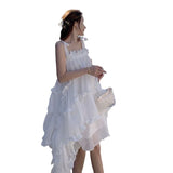 MQTIME  -  Seaside Holiday Chiffon Strap Dress 2024 New Beach Dress Fairy First Love Irregular Cake Dress Fairy Long Dress