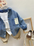 MQTIME  -  Children Boy Autumn Denim Jackets Cotton Sticker Pockets Infant Baby Boys Outerwear Loose Korea Turn Down Collar Little Boy Coat