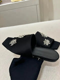 MQTIME  -  Summer Metallic Silver Embroidered Decorated Slippers New Square Toe Versatile Low-heeled Women's Shoes