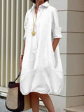 MQTIME  -  Female Fashion Black White Color Lapel Shirts Dress New Spring Summer Long Sleeves Loose Casual Daily Midi Dresses