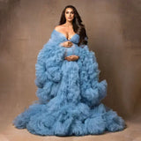 MQTIME  -  Luxury Customized Maternity Dresses for Photoshoot Tulle Robe Wedding Bridal Sleepwear Nightwear Front Split BabyShower Gown