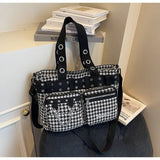 MQTIME  -  Korean Y2K Retro Strap Grid Large-capacity Tote Bag Commuting Storage Bags Crossbody Bag Shoulder Bags Woman Bag Handbag