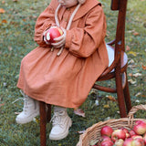  MQTIME  -  Autumn Girls Doll Collar Cotton Linen Dress New Chic Retro Loose Long-Sleeved Baby Girl Casual Party Dresses
