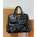  MQTIME  -  Japanese Harajuku Style Cute Cat Print Nylon Backpack Large-capacity Kawaii School Schoolbag Tote Bags Storage Bag Women's Bags