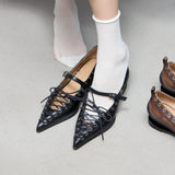  MQTIME  -  Pointed Toe Flat Bottomed Ballet Single Shoes Punk Style New Fashionable Women Shoes rivet strap bow Handmade Shoe