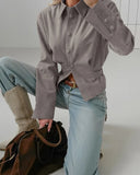 MQTIME  -  French Vintage Khaki Collar Jacket Women 2025 Autumn Winter Suede Waist Long Sleeve Wrinkle Coat