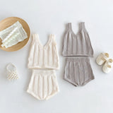 MQTIME  -  2psc Summer Newborn Infant Baby Boy Girls Knit Waistcoat + Shorts Muslin Sleeveless Hollow Ventilate Kids Fashion Baby Cloting