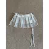 MQTIME  -  Spring Womens Lace Hollow Embroidery Floral Butt Curtain Skirt Fashionable Layered Over Skirt Casual Chiffon Mini Skirt