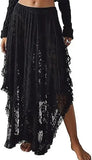 MQTIME  -  Ethnic style lace women's skirt retro irregular medium and long skirt lace curtain skirt cover