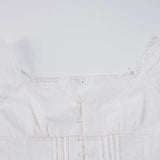 MQTIME  -  Y2k Lace Patchwork Solid Square Collar Sweet Puff Sleeve Ruffles Single Breasted Women Shirt