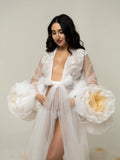 MQTIME  -  Elegant White Maternity Wedding Dress Giant Organza Flowers for Pregnancy Photoshoot Luxury Bridal Gown, Long Train Plus Size