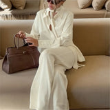 MQTIME  -  woman 2 piece set outfit Long-sleeved loose shirt and trousers two-piece set