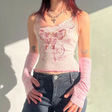 MQTIME  -  Y2k Lace-up Trim Mini Vest for Women Pink Knit Vest V-Neck Cute Fairy Core Vest Trendy T-shirt Korean Summer 2024