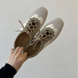 MQTIME  -  Women's Retro Scalloped Brogue Oxford Shoes, Lace-Up Two-Tone Leather Flats, Casual Office Daily Wear Footwear