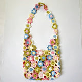  MQTIME  -  Colorful Flower Crochet Tote Bag, Handmade Knitted Shoulder Bag, Lightweight Summer Beach Travel Handbag For Women Vacation