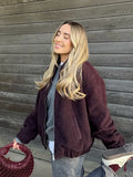 MQTIME  -  Casual Zipper Woolen Coat Women Vintage O Neck Long Sleeve Pocket Lady Bomber Jackets 2025 Early Spring Fashion Female Outwears