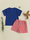 MQTIME  -  Adorable Baby Boys Summer Outfits with Cute Animal Embroidery Short Sleeves T-Shirt and Comfortable Plaid Shorts - 2 Piece