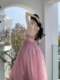 MQTIME  -  Women Summer Pink Backless Elastic Strap Long Beach Dress robe elegante femme boho dress vestidos платье высокое качество