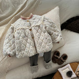 MQTIME  -  Girls Thickened Warm Jackets Kids Floral Cotton Coats Children Print Round Neck One Breasted Outerwear Toddler Fashion Parkas