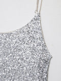  MQTIME  - Silvery Sequin Fashion Long Dress Women's Backless Slim High Waist Patchwork Elegant Party Dress Female Glitter Maxi Dress