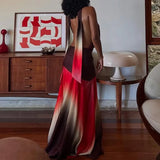 MQTIME  -  Sexy Halter Sleeveless Gradient Long Dress Elegant Swinging Collar Pleated Evening Dresses Temperament Backless Lace Up Dresses