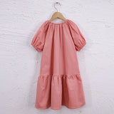  MQTIME  -  Summer Girls Soft Linen Ruffle Dress New Children's Puff Sleeve Casual Loose Cotton And Linen Gather Dresses TZ255