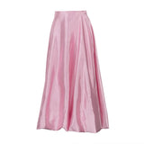 MQTIME  -  Fashion Satin Skirts Low Waist Plaid Color Regular Fit Midi Length Skirts Femme Vacation Ball Gown Long Skirt