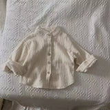  MQTIME  -  Children's Retro Muslin 100% Cotton Shirts Spring Autumn New Korean Boys And Girls Casual Stand-Up Collar Button Tops WT042