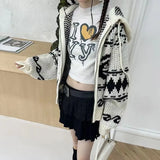 MQTIME -  Y2k Vintage Zipper Cardigan Women Oversize Winter Harajuku Knit Sweater Korean Fashion Hooded Jumper Aesthetic Knitwear