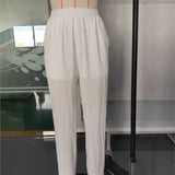 MQTIME  -  White Elegant Wide Leg Pants Women's Loose Casual Cotton Drawstring Trousers Comfortable All-Match High Waist Versatile Fashion