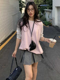 MQTIME  -  Y2K Patchwork Embroidery T-Shirt Women, Vintage Grunge Casual Loose Top, Harajuku Preppy Style