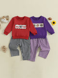 MQTIME  -  Infant Autumn Ensemble Striped Lion Applique Round Neck Pullover with Checkered Trousers 2 Piece Suit