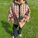 MQTIME  -  Lamb Wool Printed Fashion Jacket Oversize Polo Collar Long Sleeve Loose 2025 Autumn Women Outerwear Casual Chic Lady Coat Top