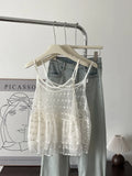  MQTIME  -  Sweet Flower Hollow Out Gauze Solid Sheer Loose All Match Summer Tanks