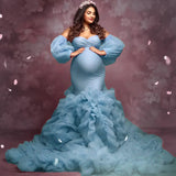 MQTIME  -   Luxury Mermaid Evening Dresses for Photoshoot Off Shoulder Ruffles Pregnant Women Robes Sexy Long Sleeves Maternity Gowns