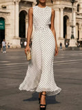 MQTIME  -  Spring Fashion Polka Dost Print A-Line Long Dress Women Elegant O Neck High Waist Evening Dress Summer Sleeveless Bohemian Dress
