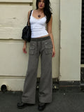  MQTIME  -  American Streetwear Low Waist Pockets Vintage Patchwork Casual Long Jeans
