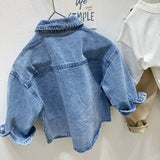 MQTIME  -  Children Boy Autumn Denim Jackets Cotton Sticker Pockets Infant Baby Boys Outerwear Loose Korea Turn Down Collar Little Boy Coat