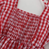  MQTIME  -  Spring New Product Red Plaid Square Collar Five-quarter Sleeve Lace-up Dress Women's Casual Dress