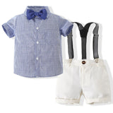 MQTIME  -  3Piece Summer Newborn Boy Clothes Korean Fashion Stripe Gentleman Short Sleeve Tops+Shorts+Straps Baby Boutique Clothing
