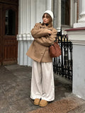 MQTIME  -  Elegant Medium Coats Women Turn-down Collar Full Sleeve Double Breasted Pocket Parka 2025 Autumn Chic Female Casual Outerwear