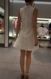 MQTIME  -  Women White Sleeveless Mini Cheongsam Dress Mandarin Collar Chinese Frog Knot Button A Line Dresses Lady Fashion Party Robe