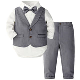 MQTIME  -  4Piece Set Fall Toddler Boy Outfits Korean Fashion Gentleman Suit Long Sleeve Bodysuit+Vest+Pants+Tie Luxury Baby Clothes BC1657